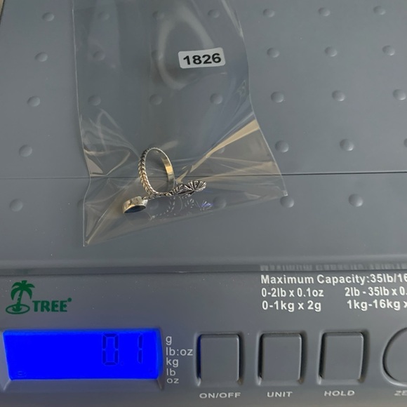 1826 Elegant Silver Leaf Adjustable Ring with Blue Gemstone - Picture 3 of 3